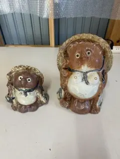 信楽焼 狸 置物 2体セット 縁起物