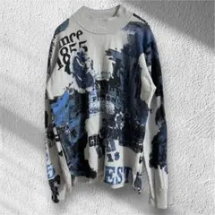 ベリークラブ　総柄　英字ロゴ ニット　グラフィックニット　長袖 ウール　個性派