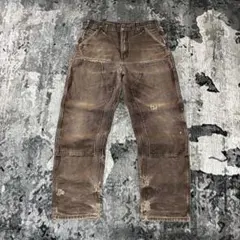 Carharttダブルニー34×34 極上フェードブラウン レザータグ 金ボタン