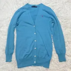 【美品✨】ラルフローレン カーディガン ポニー刺繡 コットン 長袖 ブルー