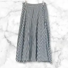 ギンガムチェック柄　フレアスカート　ロング丈　ウエストゴム　綿100% XL