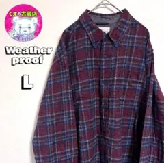 usa古着 Weatherproof ネルシャツ L チェック えんじ マルチ