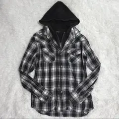 00s y2k archive チェック柄　重ね着風　シャツ　パーカー　ジップ