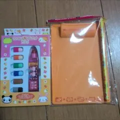 平成レトロ　のほほんパーク　クレヨン＆消しゴムセット、クリップボード（鉛筆付き）