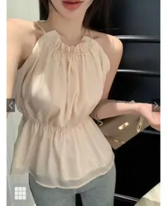 GRL ホルターネックオーガンジーペプラムトップス[ac2397]