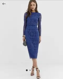 日本未上陸 ASOS 上品総レースドレス　ピジョンブルー　タイトフィットのサムネイル