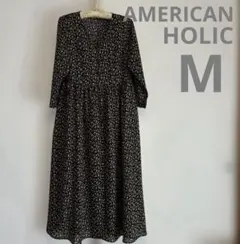 AMERICAN HOLIC アメホリ　花柄ロングワンピース　黒　七分袖