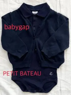 【2点セット】PETITBATEAU ポロロンパースbabygap カーディガン
