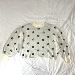 ガーリー 小花柄 ニット プルオーバー アイボリー ショート丈