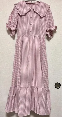 【中古品】しまむら×青木美沙子　ギンガムチェックワンピース　L ピンクのサムネイル