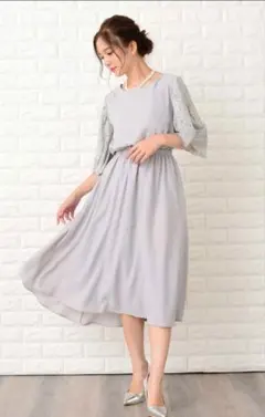 LACE LADIES ブルーグレー パーティードレス