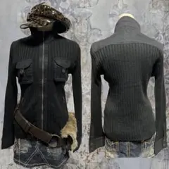 ミリタリージャケットY2K ダークコア 平成 グランジ 00s リブニット V系