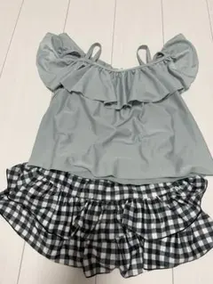 グレー フリル水着上下セット チェック柄