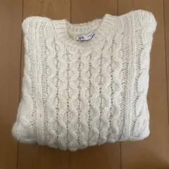 ZARA アイボリー ケーブルニットセーター 長袖