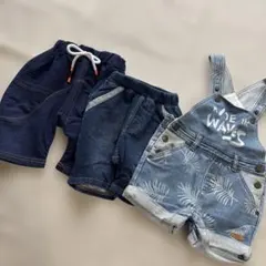 ベビー キッズ デニムハーフパンツ サロペット 3点セット
