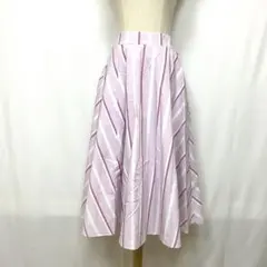 フレアスカート M ピンク ストライプ ウエストゴム ミモレ丈 春夏 きれいめ
