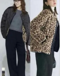 【Lサイズ】cocaウォッシャブルリバーシブルキルティングブルゾンAレオパード