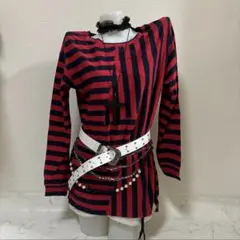 00s y2k PUNK ROCK 赤黒 ボーダー×ストライプロンT