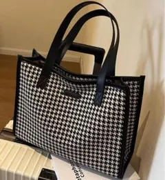 残り1点⚠️ZARAジャンル 海外ブランド 千鳥柄 白黒トートバッグ 大容量 軽量