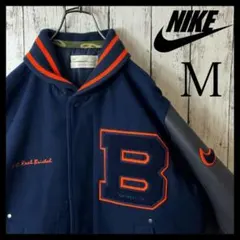 【希少】ナイキ FCRB コラボ スタジャン M 袖レザー ネイビー 本革 青