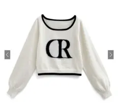 【F・即日発送】配色ロゴニットトップス[an1624] 白 1度着用