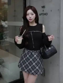 Darich ダーリッチ ドッキングミドルウエストニットミニワンピース