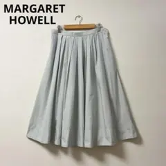 マーガレットハウエル　フレアスカート　レディース　3　タックプリーツ　ストライプ