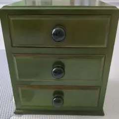 昭和レトロ 緑色木製3段小物収納
