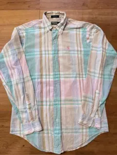 ポロ ラルフローレン リネン チェック ボタンダウンシャツ 80s