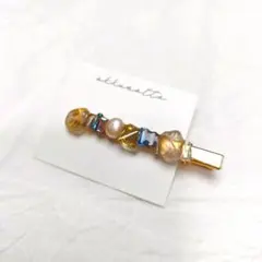 天然石とパールのヘアクリップ