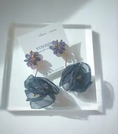 ブラック シフォン ピアス イヤリング ブライダル ハンドメイド