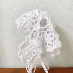 手編み バブーシュカ ボンネット クロシェハット つけ襟 ショール ブルーグレー