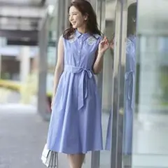 QUEENS COURTストライプ ノースリーブ シャツワンピース　サイズ2号