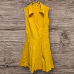 大人可愛い★マスタードイエロー 襟付きノースリーブワンピース レトロ フレア M