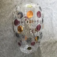 カラフルドットガラス花瓶　ボヘミアガラス　オロクリスタル　チェコスロバキア