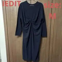 IEDIT ネイビー Vネック ドレープワンピース