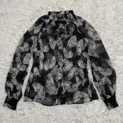 [未使用級]フェラガモ　ブラウス　ガンチーニ　XLシルク　レザー　タッセル 未使用級]フェラガモ ブラウス ガンチーニ XLシルク レザー