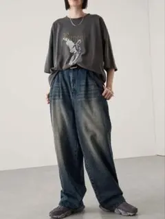 Alfred Alex ヴィンテージメイク ワイドデニムパンツ インディゴブルーのサムネイル