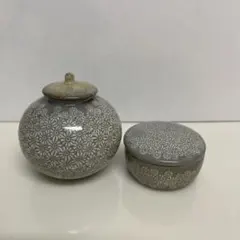 三島手 花三島 茶入れ＆香合 2点セット