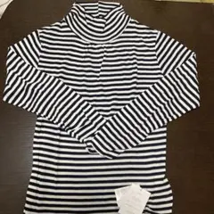 ストライプタートルネック長袖トップス　ネイビー
