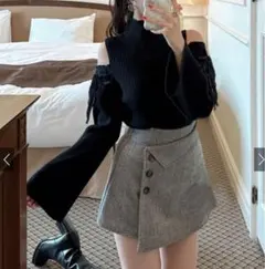 GRL インパン裏地付ヘリンボーンアシメミニスカート ［tu923］