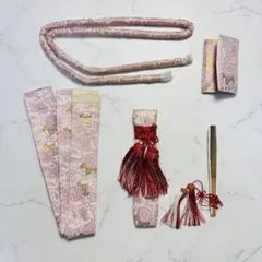 和装小物セット 懐剣 箱迫 扇子 帯締め 筥迫セット　ピンク　アンティーク