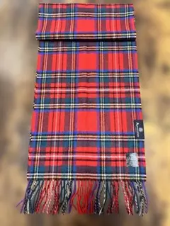 未使用美品　アクアスキュータムカシミヤ100%マフラー　赤タータンチェック