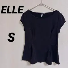ELLE 【S】ブラック トップス 半袖 おしゃれ フリルネック 黒 夏
