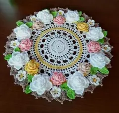 レース編み　白薔薇のドイリー