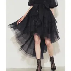 美品 J1U アシンメトリーBIGリボンボリュームスカート ブラック 黒