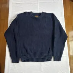 80s 黒タグ Eddie Bauer ネイビー コットンニット 太編み