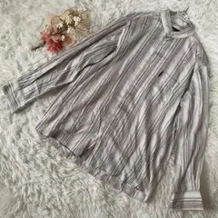 SIMPLE LIFE ストライプ バンドカラー 長袖シャツ(M)