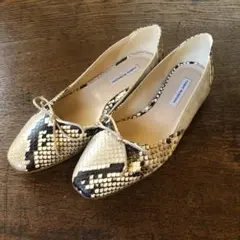 FABIO RUSCONI パイソン柄スウェード切替えフラットシューズ