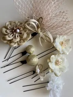 髪飾り 成人式 ゴールド ホワイト 花 和装